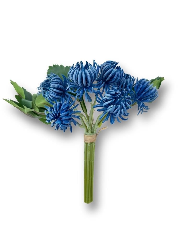 Yapay Çiçek Doğmamış Mavi Krizantem Demeti 5 Dallı Gelin Çiçeği Ve Aranjman Aradal Çiçeği 24cm