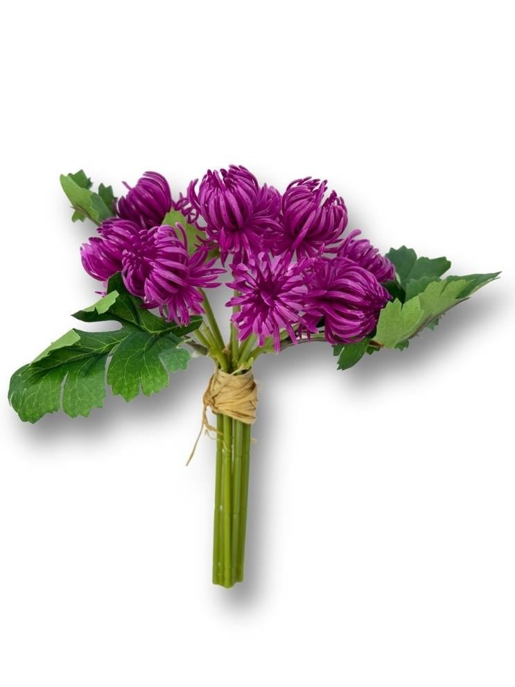 Yapay Çiçek Doğmamış Mor Krizantem Demeti 5 Dallı Gelin Çiçeği Ve Aranjman Aradal Çiçeği 24cm