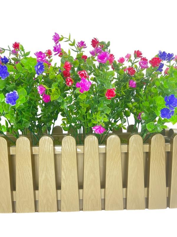 Yapay Çiçek Dore Gold Çit Balkon Saksısı Renkli Mineli Şimşir Çiçekli 55*35cm