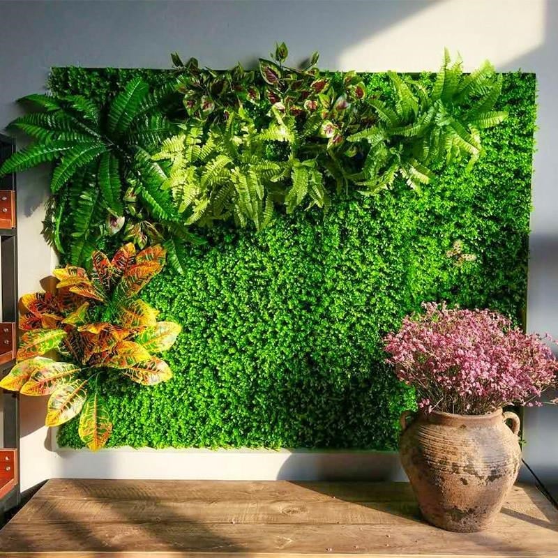 Yapay Çiçek Duvar Kaplama Panel Şimşir Tabaka 50*50cm Dik Duvar Uygulama