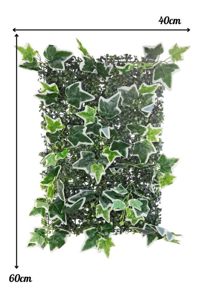 Yapay Çiçek Duvar Kaplama Panel YeşilBeyaz Sarmaşık Hedera Tabaka 40x60cm Dik Duvar Uygulama