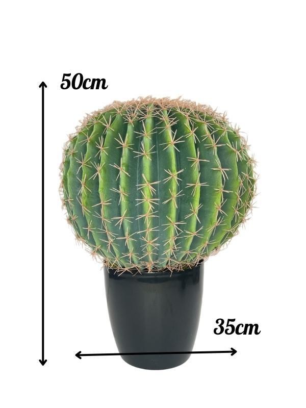 Yapay Çiçek Echinocactus Grusonii Altın Fıçı Kaktüs Siyah Saksıda 50*35cm Cactüs  sk4011s