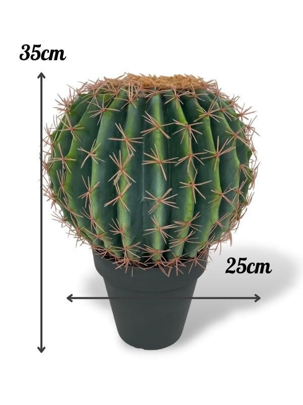 Yapay Çiçek Echinocactus Grusonii Altın Fıçı Kaktüs Siyah Saksıda 35*25m Cactüs  sk4010s