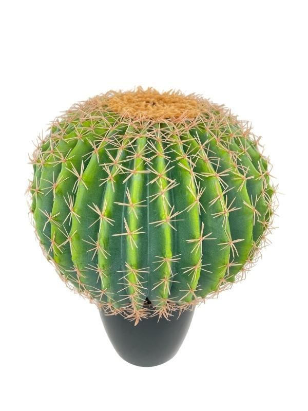 Yapay Çiçek Echinocactus Grusonii Altın Fıçı Kaktüs Siyah Saksıda 50*35cm Cactüs  sk4011s