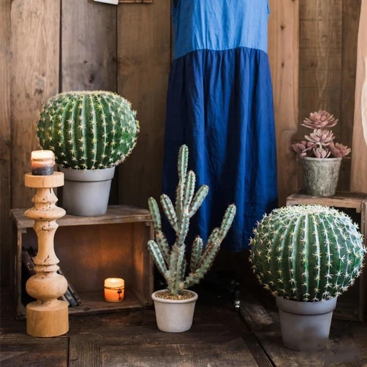 Yapay Çiçek Echinocactus Grusonii Altın Fıçı Kaktüs  25*25cm Cactüs  sk4010