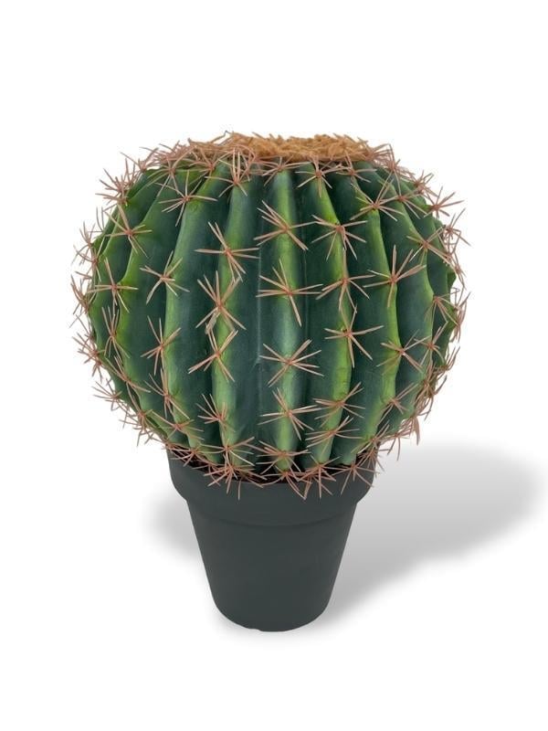 Yapay Çiçek Echinocactus Grusonii Altın Fıçı Kaktüs Siyah Saksıda 35*25m Cactüs  sk4010s