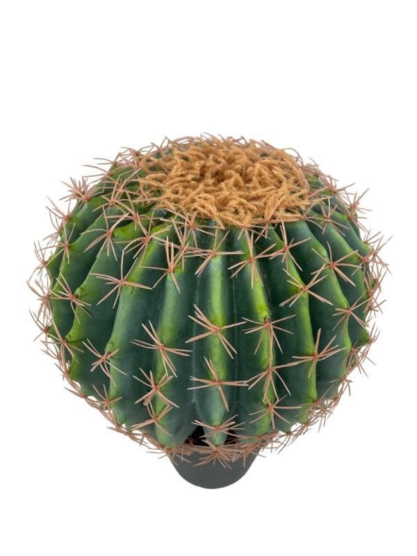 Yapay Çiçek Echinocactus Grusonii Altın Fıçı Kaktüs Siyah Saksıda 35*25m Cactüs  sk4010s