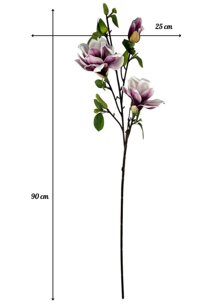 Yapay Çiçek Eva Açık  Mor Manolya 3 Çiçekli Uzun Dal 90cm Gerçeksi Doku 