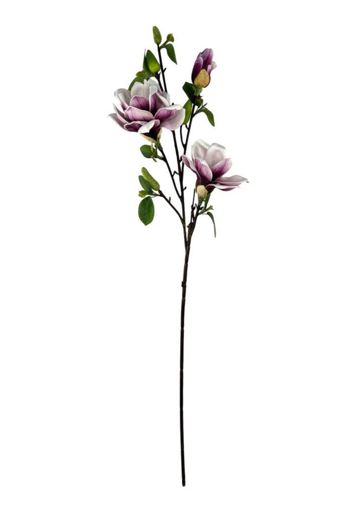 Yapay Çiçek Eva Açık  Mor Manolya 3 Çiçekli Uzun Dal 90cm Gerçeksi Doku 