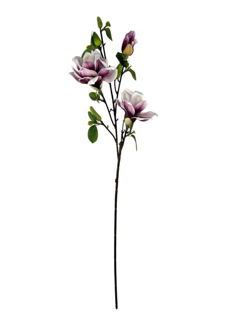 Yapay Çiçek Eva Açık  Mor Manolya 3 Çiçekli Uzun Dal 90cm Gerçeksi Doku 