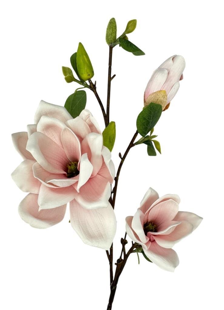 Yapay Çiçek Eva Açık Pembe Manolya 3 Çiçekli Uzun Dal 90cm Gerçeksi Doku 