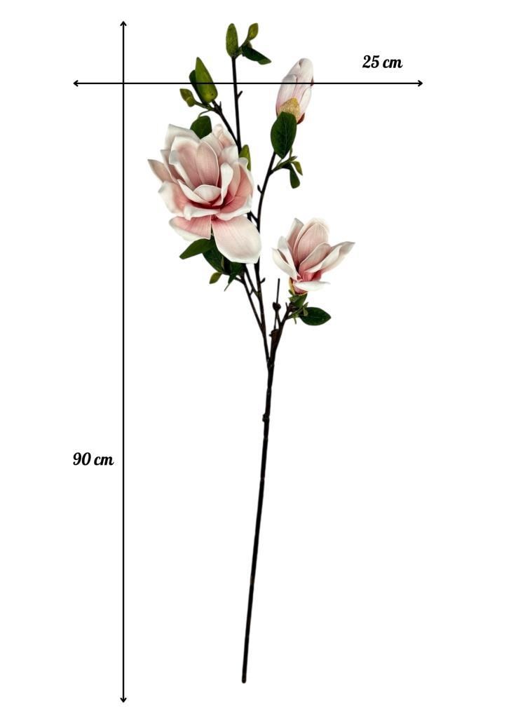 Yapay Çiçek Eva Açık Pembe Manolya 3 Çiçekli Uzun Dal 90cm Gerçeksi Doku 