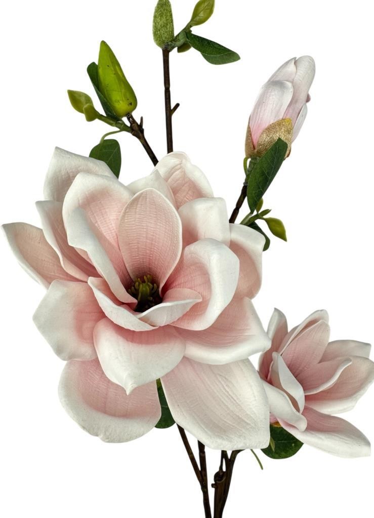 Yapay Çiçek Eva Açık Pembe Manolya 3 Çiçekli Uzun Dal 90cm Gerçeksi Doku 