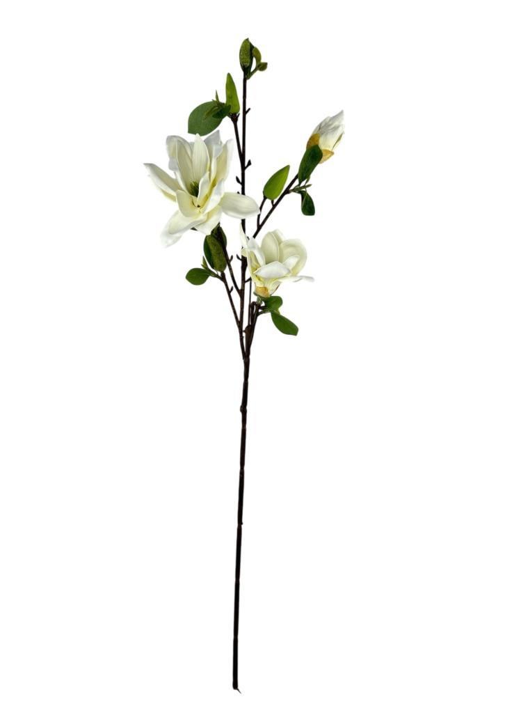 Yapay Çiçek Eva Beyaz Manolya 3 Çiçekli Uzun Dal 90cm Gerçeksi Doku 