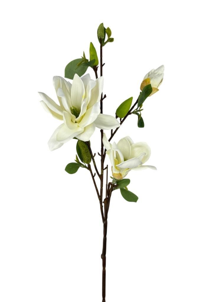 Yapay Çiçek Eva Beyaz Manolya 3 Çiçekli Uzun Dal 90cm Gerçeksi Doku 