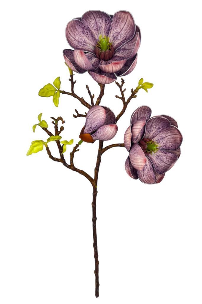 Yapay Çiçek Eva Lila Manolya 2 Çiçek 1 Tomurcuk Uzun Dal Çiçek Flowers 55cm Gerçeksi Doku