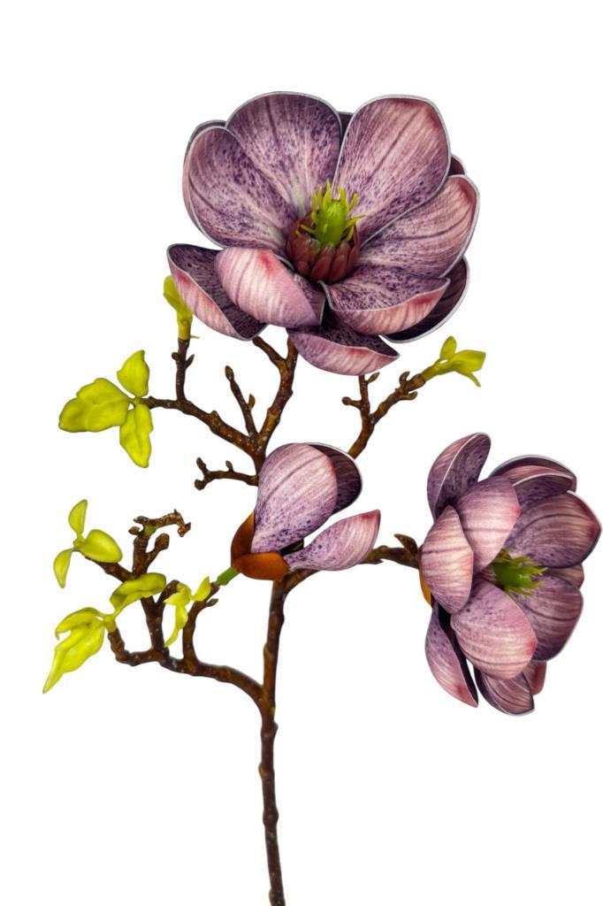 Yapay Çiçek Eva Lila Manolya 2 Çiçek 1 Tomurcuk Uzun Dal Çiçek Flowers 55cm Gerçeksi Doku