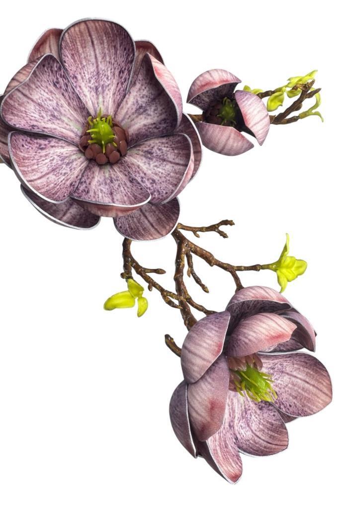Yapay Çiçek Eva Lila Manolya 2 Çiçek 1 Tomurcuk Uzun Dal Çiçek Flowers 55cm Gerçeksi Doku