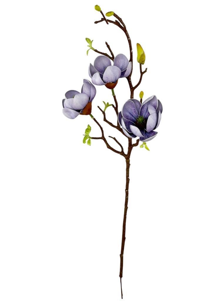 Yapay Çiçek Eva Lila Manolya 3 Çiçekli Uzun Dal 70cm Gerçeksi Doku 