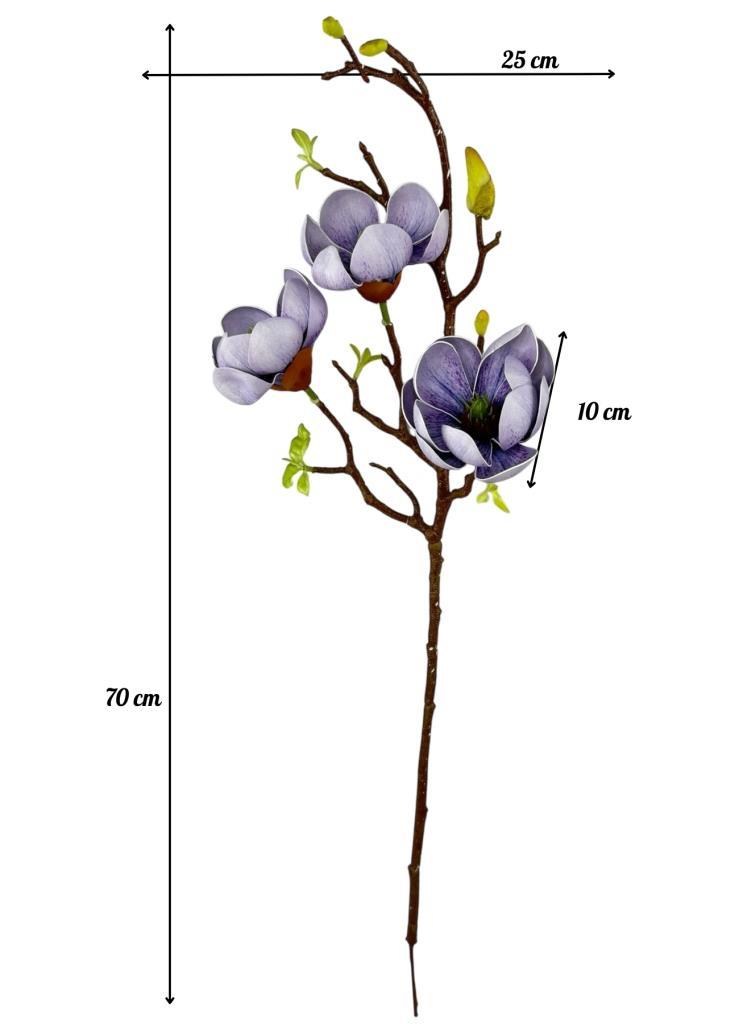 Yapay Çiçek Eva Lila Manolya 3 Çiçekli Uzun Dal 70cm Gerçeksi Doku 