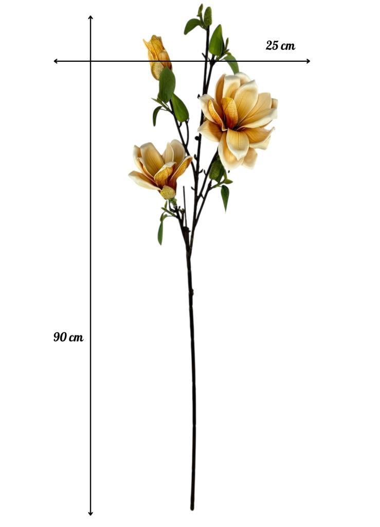 Yapay Çiçek Eva Somon Manolya 3 Çiçekli Uzun Dal 90cm Gerçeksi Doku 