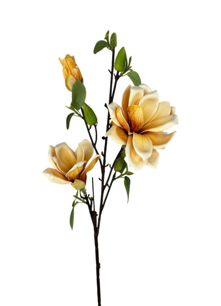Yapay Çiçek Eva Somon Manolya 3 Çiçekli Uzun Dal 90cm Gerçeksi Doku 