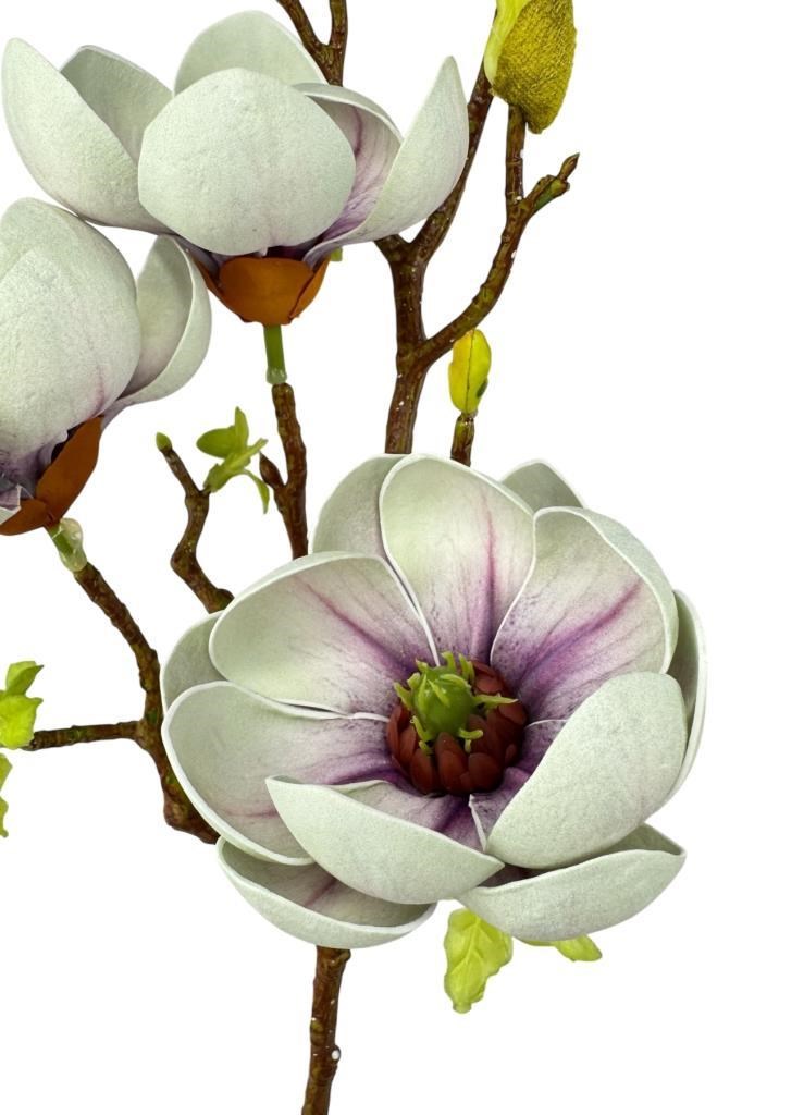 Yapay Çiçek Eva Yeşil Manolya 3 Çiçekli Uzun Dal 70cm Gerçeksi Doku 