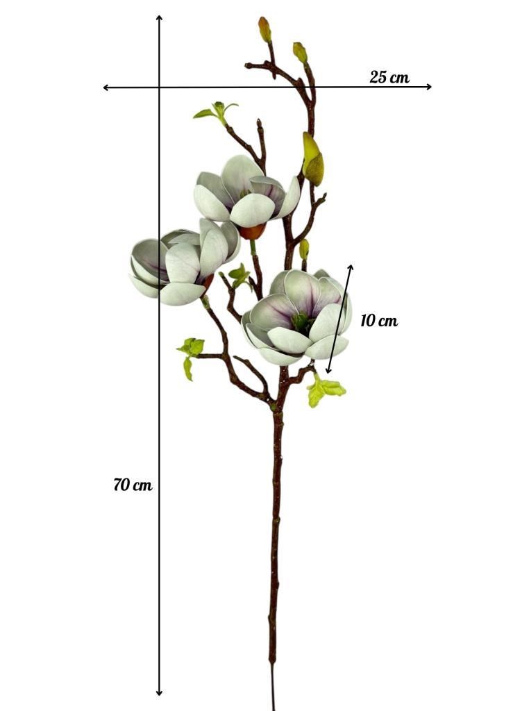 Yapay Çiçek Eva Yeşil Manolya 3 Çiçekli Uzun Dal 70cm Gerçeksi Doku 