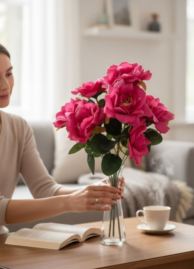 Yapay Çiçek Fuşya 10lu Gül Demeti 40*30cm