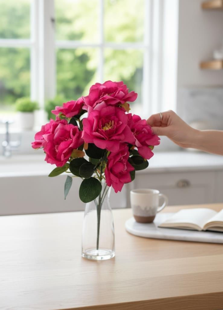 Yapay Çiçek Fuşya 10lu Gül Demeti 40*30cm