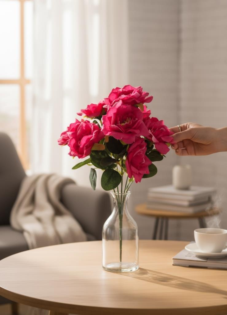 Yapay Çiçek Fuşya 10lu Gül Demeti 40*30cm