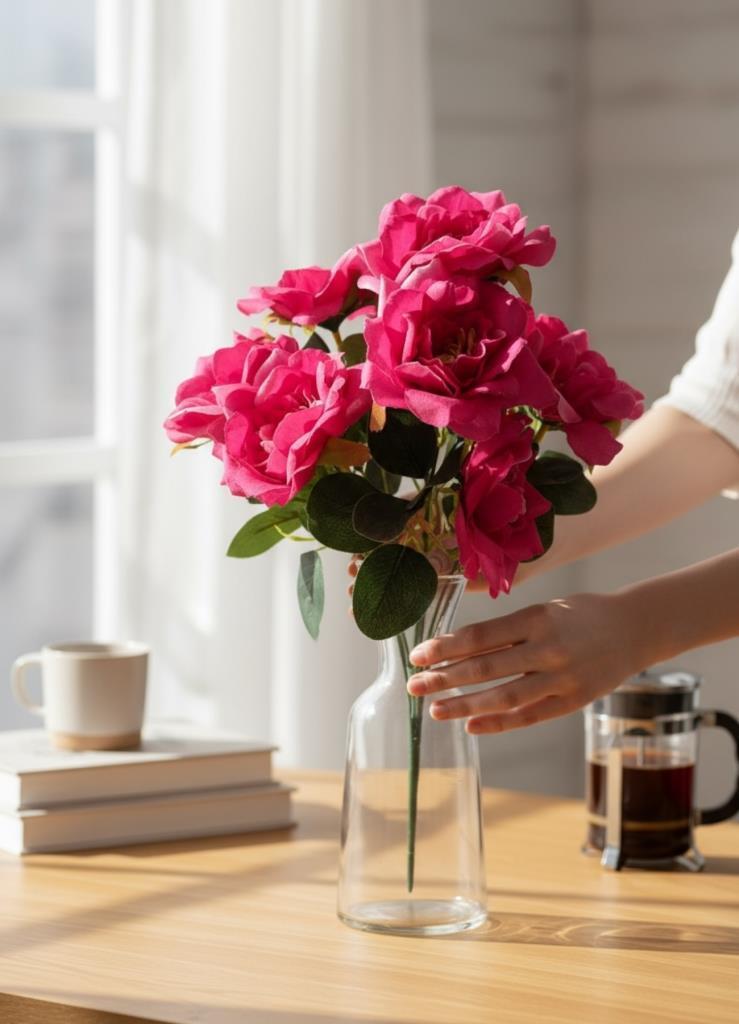 Yapay Çiçek Fuşya 10lu Gül Demeti 40*30cm