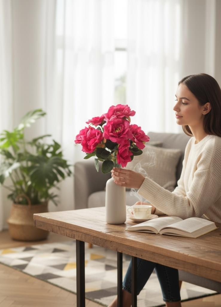 Yapay Çiçek Fuşya 10lu Gül Demeti 40*30cm