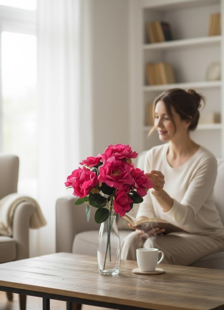 Yapay Çiçek Fuşya 10lu Gül Demeti 40*30cm