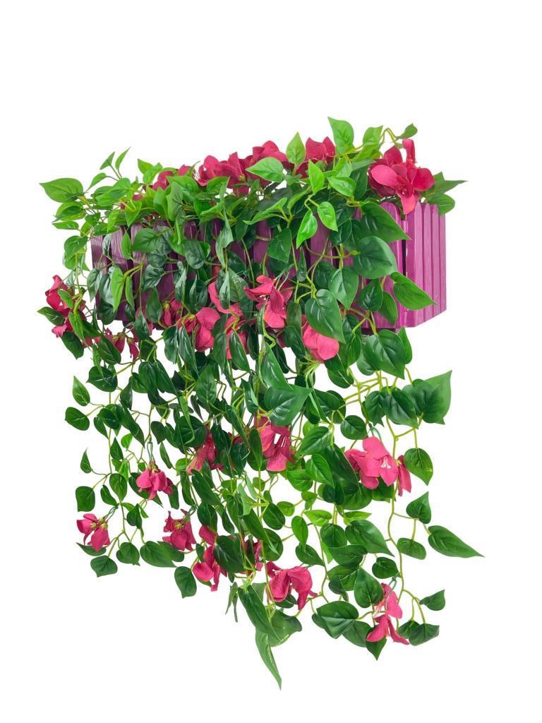 Yapay Çiçek Fuşya Begonvil li Mor Çit Balkon Saksısı 55*35cm 70cm Sarkar