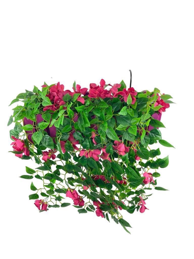 Yapay Çiçek Fuşya Begonvil li Mor Çit Balkon Saksısı 55*35cm 70cm Sarkar