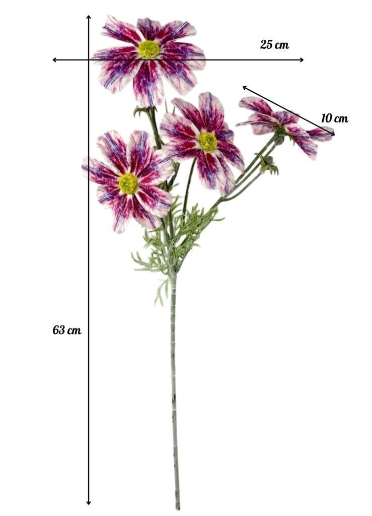 Yapay Çiçek Fuşya beyaz Papatya 4Çiçekli Uzun Dal 63cm Gerçeksi Doku