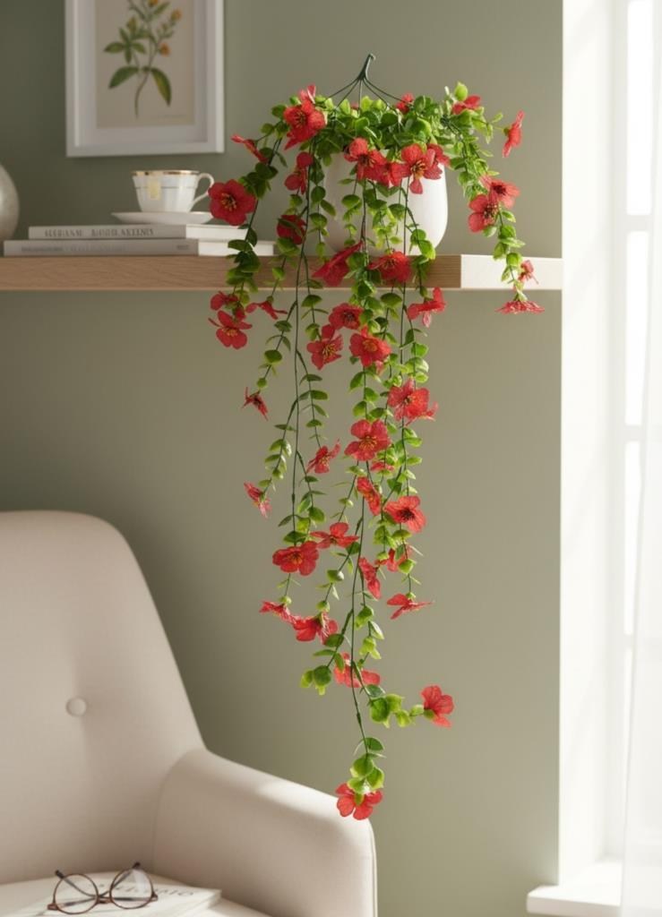 Yapay Çiçek Fuşya Sarkan Mineli Okaliptus Şimşir Yapay Sarmaşık 5dal 60cm