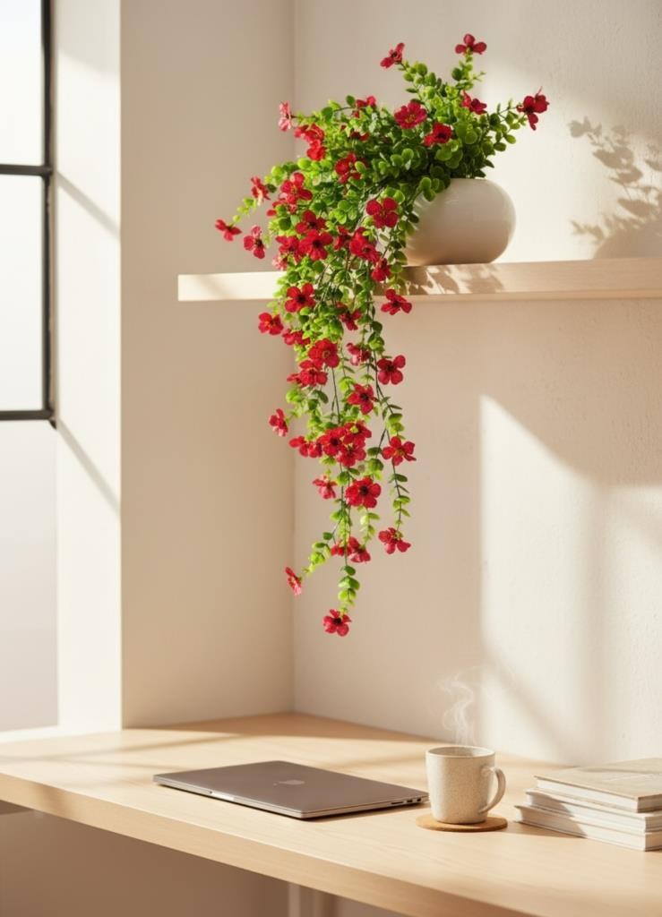 Yapay Çiçek Fuşya Sarkan Mineli Okaliptus Şimşir Yapay Sarmaşık 5dal 60cm