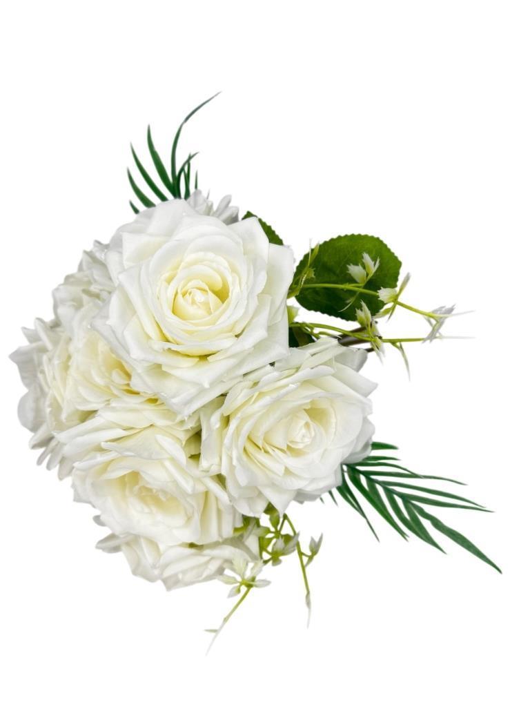 Yapay Çiçek Gelin Çiçeği Buketi Beyaz Gül 10lu Demet  Masa Üstü Vazo Çiçeği 30cm