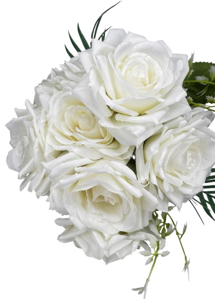 Yapay Çiçek Gelin Çiçeği Buketi Beyaz Gül 10lu Demet  Masa Üstü Vazo Çiçeği 30cm