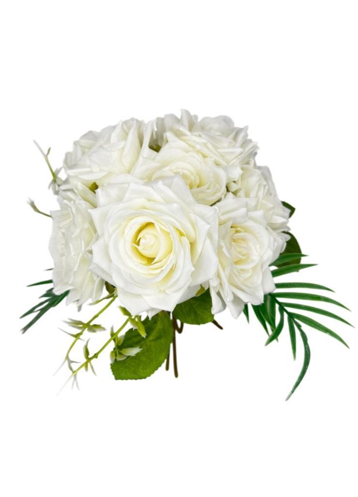Yapay Çiçek Gelin Çiçeği Buketi Beyaz Gül 10lu Demet  Masa Üstü Vazo Çiçeği 30cm