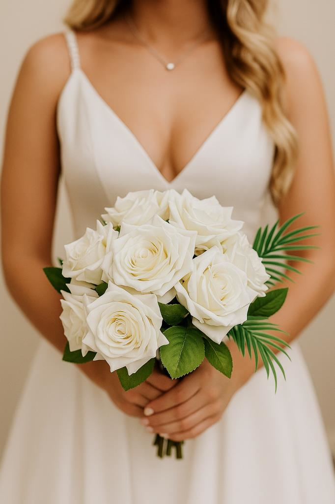 Yapay Çiçek Gelin Çiçeği Buketi Beyaz Gül 10lu Demet  Masa Üstü Vazo Çiçeği 30cm