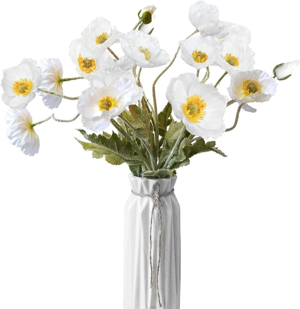 Yapay Çiçek Gelincik Çiçeği Beyaz Renk 3 Çiçek 1 Tomurcuk 59Cm