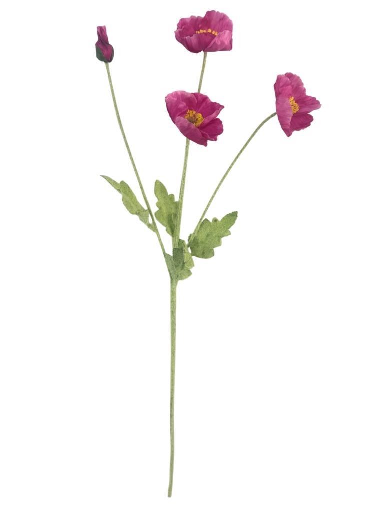 Yapay Çiçek Gelincik Çiçeği Fuşya Renk 3 Çiçek 1 Tomurcuk 59Cm