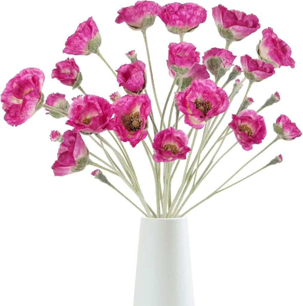 Yapay Çiçek Gelincik Çiçeği Fuşya Renk 3 Çiçek 1 Tomurcuk 59Cm