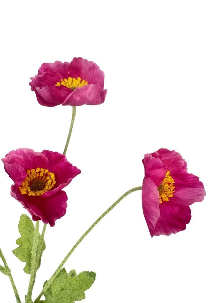 Yapay Çiçek Gelincik Çiçeği Fuşya Renk 3 Çiçek 1 Tomurcuk 59Cm