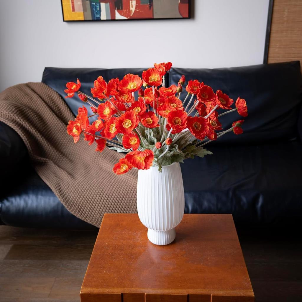 Yapay Çiçek Gelincik Çiçeği Kırmızı Renk 3 Çiçek 1 Tomurcuk 59Cm