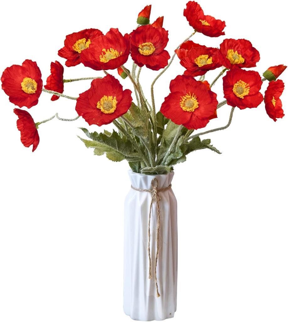 Yapay Çiçek Gelincik Çiçeği Kırmızı Renk 3 Çiçek 1 Tomurcuk 59Cm