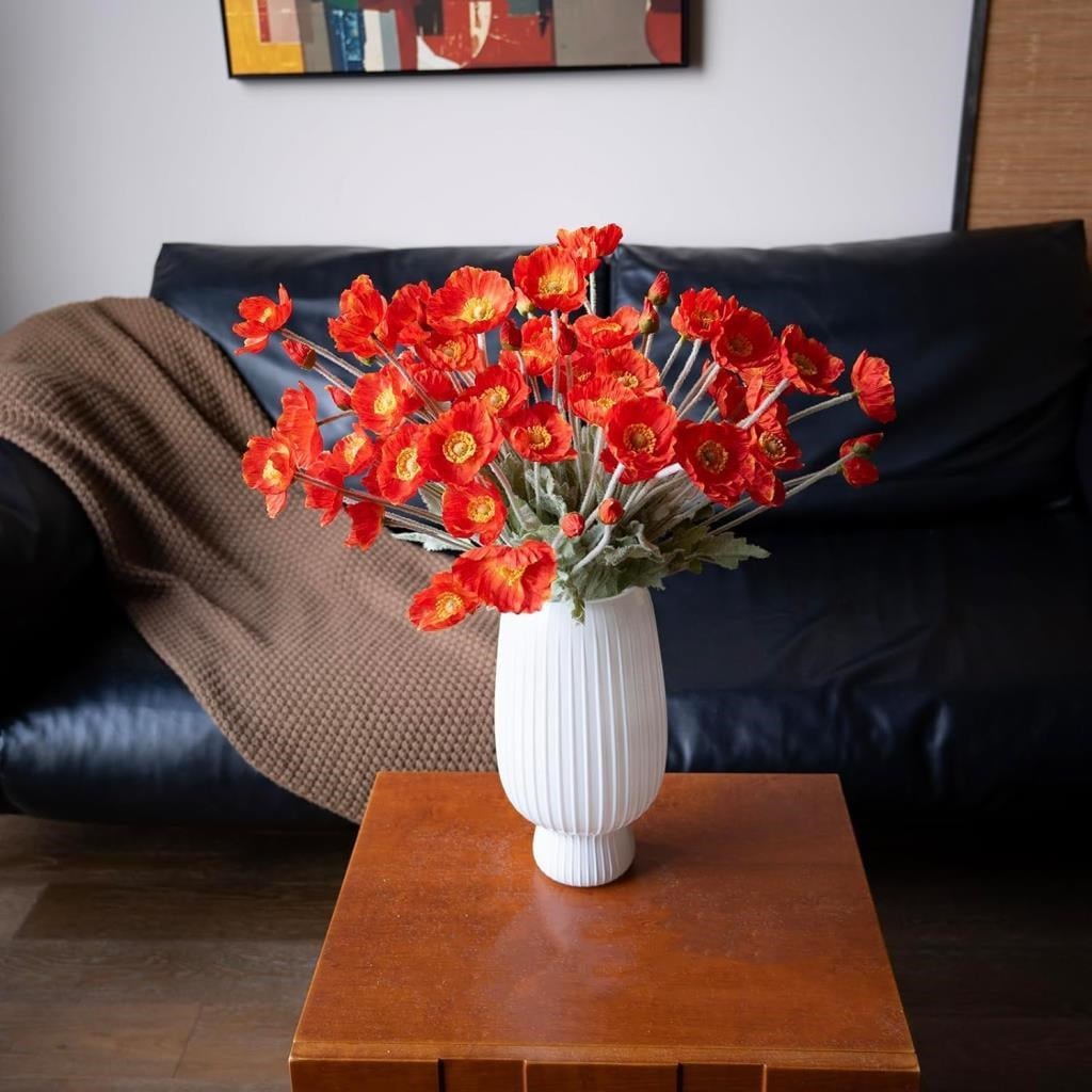 Yapay Çiçek Gelincik Çiçeği Kırmızı Renk 3 Çiçek 1 Tomurcuk 59Cm